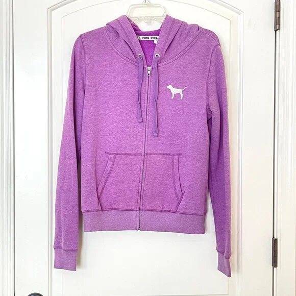 Victoria's Secret Hoodie Medium Love Pink Purple Silver Full Zip Sweatshirt - Picture 2 of 7